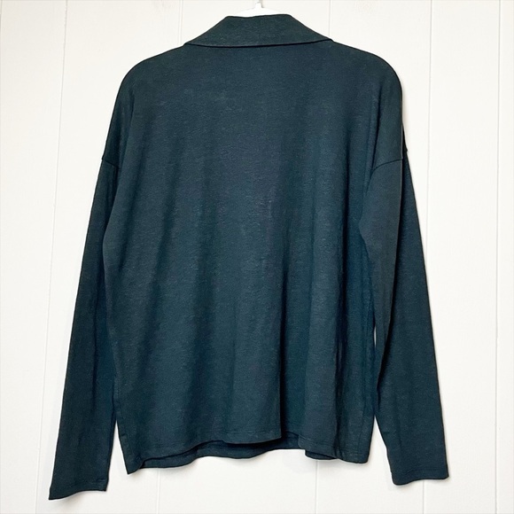 J. Crew Relaxed Stretch Linen Polo Top Small black lightweight collar minimalist - Picture 4 of 9